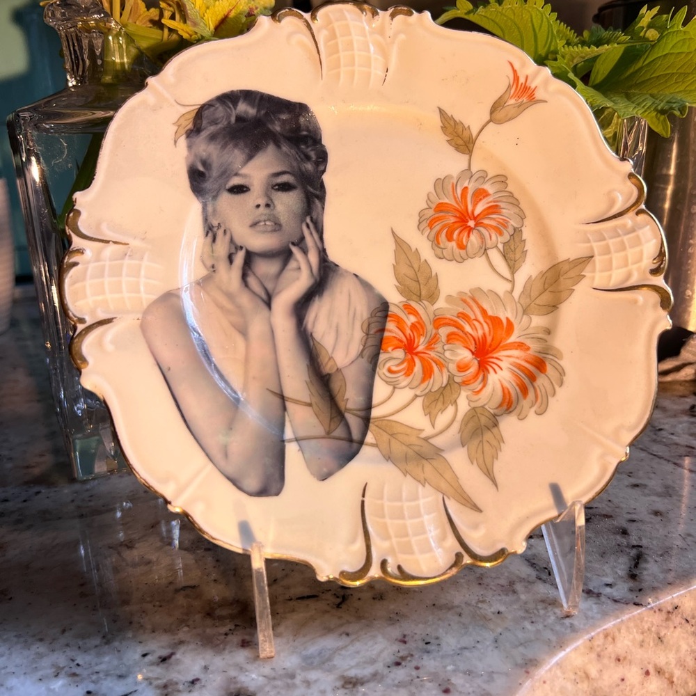 Vintage Ceramic Plate with Image of Brigitte Bardot